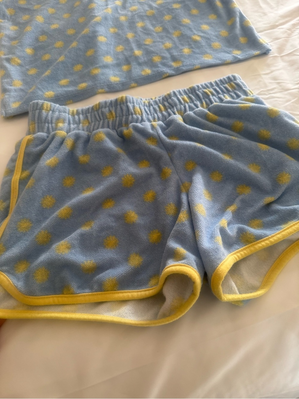 Girls Blue Short Sleeve Top with Yellow Dot Print lounge set